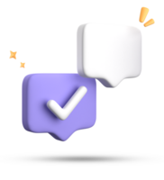 3d rendering of speech bubble with notification icons, 3D pastel chat with checked icon. Set of 3d speak bubble. png