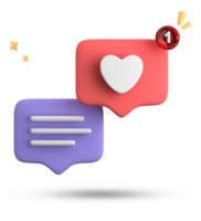 3d tolkning av Tal bubbla kärlek, 3d pastell rosa lila chatt ikon uppsättning. uppsättning av 3d tala bubbla. png