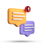 3d rendering of speech bubble with notification icons, 3D pastel yellow purple chat icon set. Set of 3d speak bubble. png