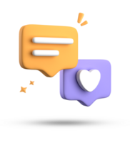 3d rendering of speech bubble with notification icons, 3D pastel yellow blue chat icon set. Set of 3d speak bubble. png