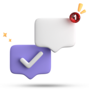 3d rendering of speech bubble with notification icons, 3D pastel chat with checked icon. Set of 3d speak bubble. png