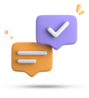 3d rendering of speech bubble with notification icons, 3D pastel chat with checked icon. Set of 3d speak bubble. png