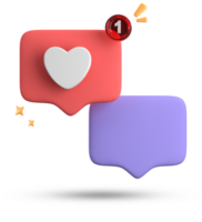 3d rendering of speech bubble love, 3D pastel pink purple chat icon set. Set of 3d speak bubble. png