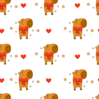 Seamless pattern animal capybara with heart png