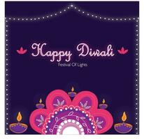 diwali póster con diyas y cuerda luces foto