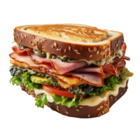 Sandwich con prosciutto e verdure su trasparente sfondo, creato con generativo ai png