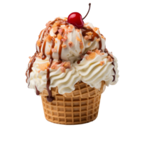 Ice cream scoop on waffle cone isolated on transparent background, created with generative AI png
