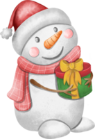 bonhomme de neige avec cadeau Noël personnage png