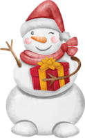 jul karaktär snögubbe med gåva låda png