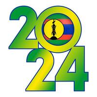 Happy New Year 2024 banner with New Caledonia flag inside. Vector illustration.