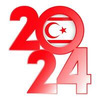 Happy New Year 2024 banner with Northern Cyprus flag inside. Vector illustration.