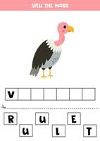 Spelling game for preschool kids. Cute cartoon vulture. vector