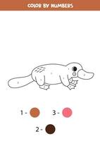 Color cartoon brown platypus by numbers. Worksheet for kids. vector