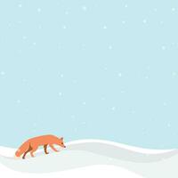 Lonely fox in snowland pastel colors vector illustration. Snow landscape concept have blank space.