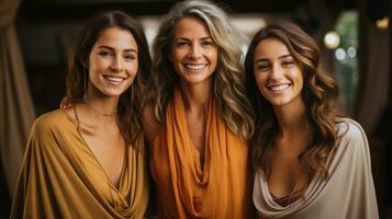 Portrait of three smiling women looking at camera. Cheerful three generation. photo