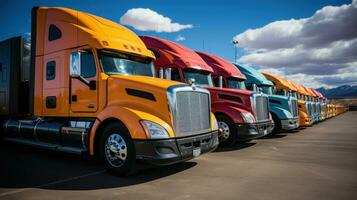 Trucks in a row on a parking lot, California, USA. photo