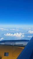 View from an airplane window at high altitude to another airplane. video