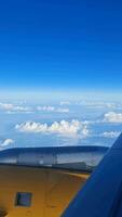 View from an airplane window at high altitude to another airplane. video