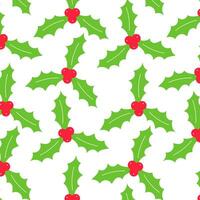 holly christmas vect leaves berries fruits pattern vector