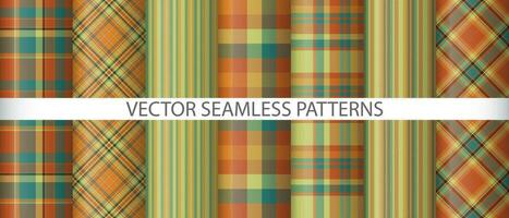 Set fabric textile check. Pattern tartan plaid. Texture vector seamless background.