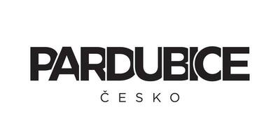 Pardubice in the Czech emblem. The design features a geometric style, vector illustration with bold typography in a modern font. The graphic slogan lettering.