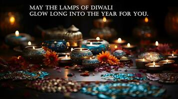 May the lamps of Diwali glow long into the year for you. Greeting indian holdiday card. photo