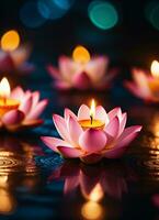 Indian Diwali Lotus Diya Festival Poster AI Generative photo