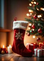 Photo of the Christmas stocking sock AI Generative