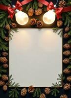 Christmas flyer background with fir cone design AI Generative photo