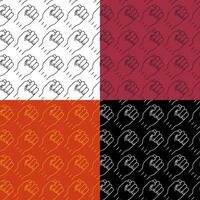 set of seamless patterns with hand clenched fist icon. Symbol of strength and fight against injustice. Ornament for decoration and printing on fabric. Design element. Vector