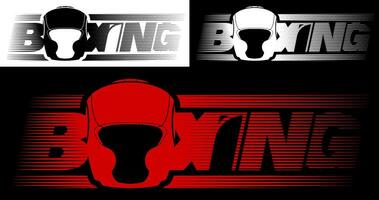 BOXING emblem. Inscription with name of sport game BOXING from lines with letter O in form of protective sport helmet. Design element, print for clothes. Vector