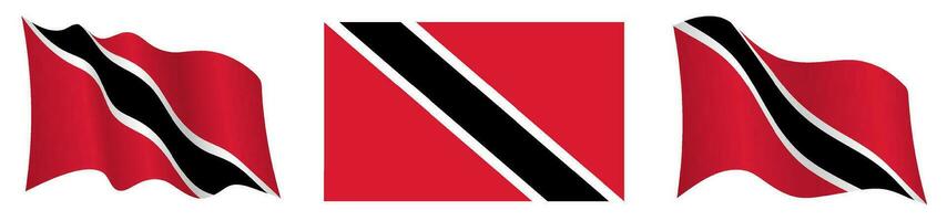 bandera de trinidad y tobago en estático posición y en movimiento, revoloteando en viento en exacto colores y tamaños, en blanco antecedentes vector