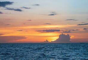 Landscape viewpoint panorama  summer sea wind wave cool holiday calm coastal sunset sky light orange golden evening day look calm Nature tropical Beautiful sea water travel Bangsaen Beach thailand photo