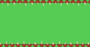 Animated motion graphics of Diwali Diya Oil Lamp moving up left and down right on a green background with space for text. video