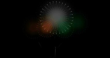 Beautiful fireworks in Indian national flag colors on black background. for Happy Independence Day, Happy Republic Day, Motion Animation. video