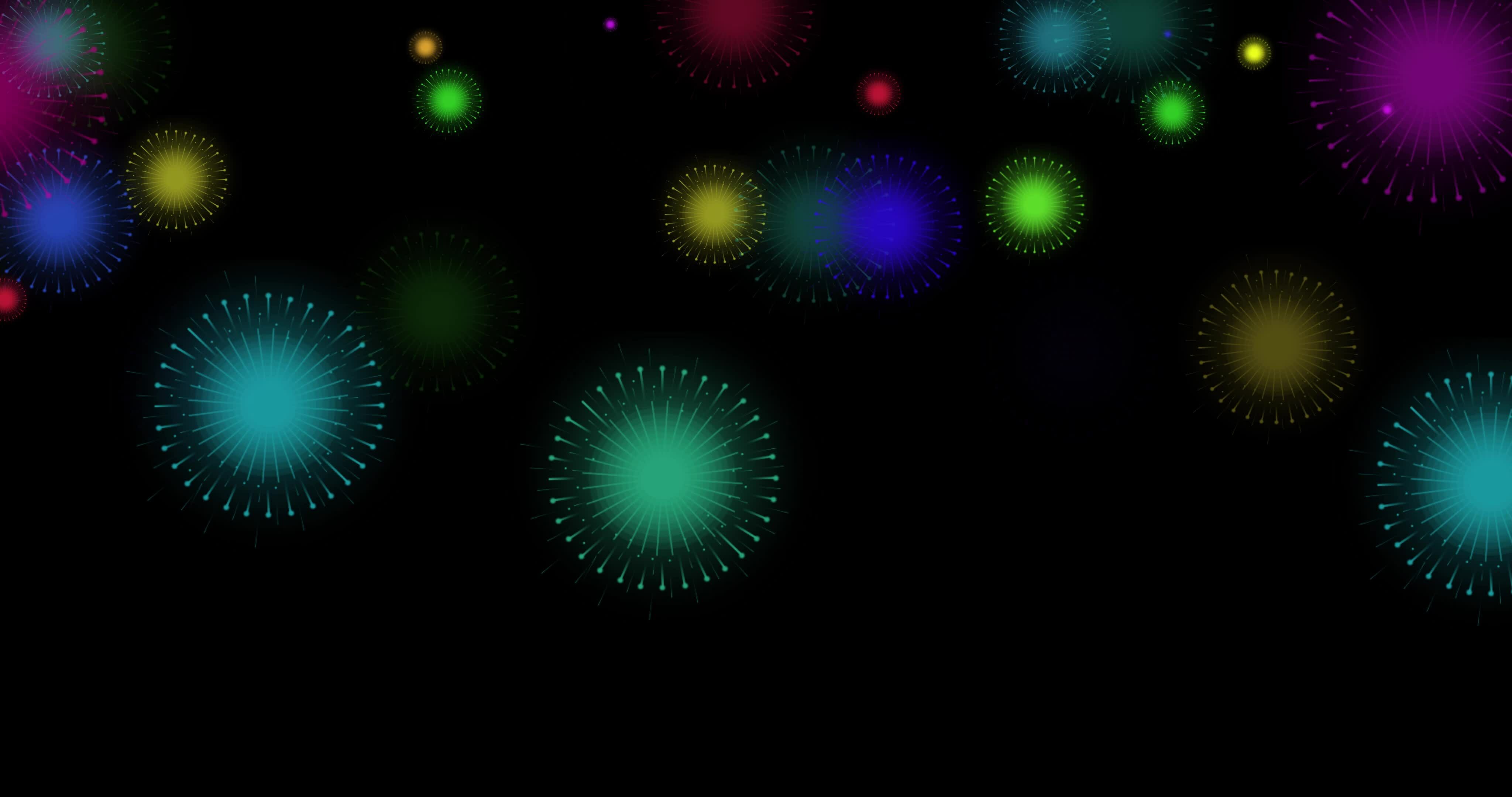 Animated motion graphic of colorful fireworks on black background. for