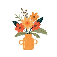 Flowers in a vase. Hand drawn vector illustration in cartoon style.