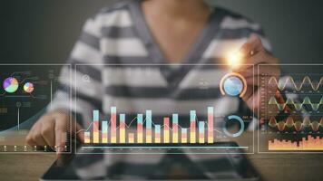 Data analysis, Business intelligence, and business analytics with key performance indicators dashboard concept with financial graph and market report photo