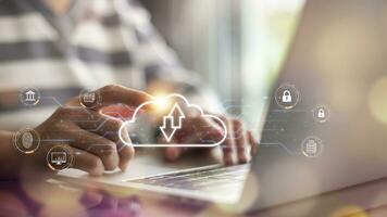 Cloud computing icon network. Cloud technology, Cloud data transfer, and online data storage for business network confidential business data on the internet storage network. photo