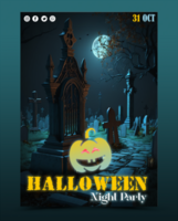 glücklich Halloween. psd Vorlage Halloween Party, Kürbis, Muster, düster Schloss und Geist zum Hintergrund, Poster oder Flyer.