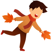 Kid Playing With Maple Leaves in Autumn Illustration png