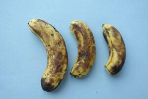 comparing rotten banana with a ripe banana on a white background photo