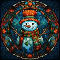 Cute snowman postcard in stained glass style photo