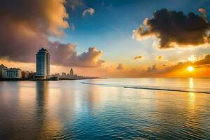 el Dom conjuntos terminado el Oceano y edificios en la Habana. generado por ai foto