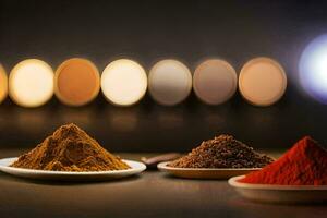 three different types of spices are shown on a table. AI-Generated photo