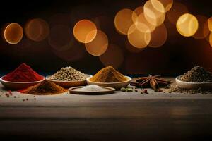 spices and spices on a wooden table. AI-Generated photo