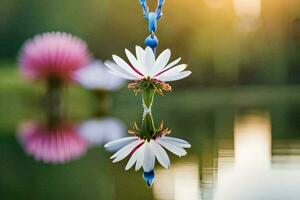 a white flower is reflected in the water. AI-Generated photo