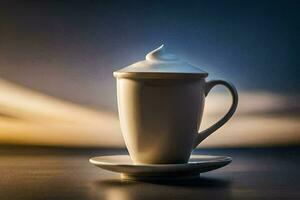 a cup of coffee on a saucer. AI-Generated photo