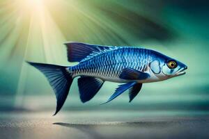 un azul pescado con negro y blanco rayas. generado por ai foto