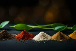 various spices and spices on a black background. AI-Generated photo